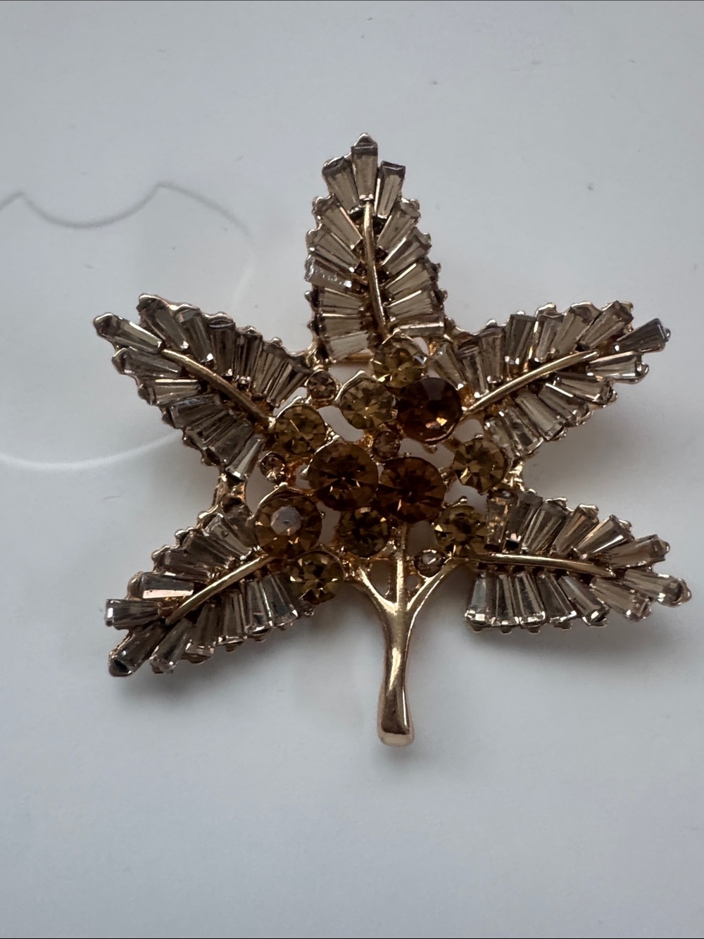 New Gold-Tone Leaf Brooch with Amber Stones - Women's Jewelry